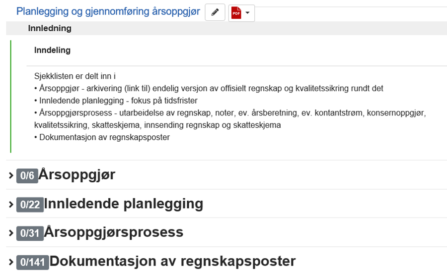 Sjekkliste for planlegging og gjennomføring av årsoppgjør